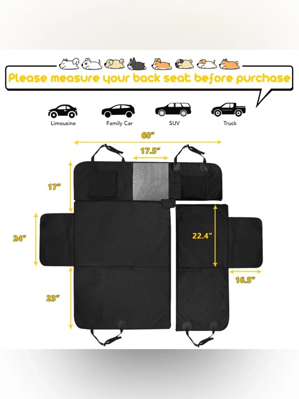 Vailge 6 in 1 Car Seat Cover for Back Seat
